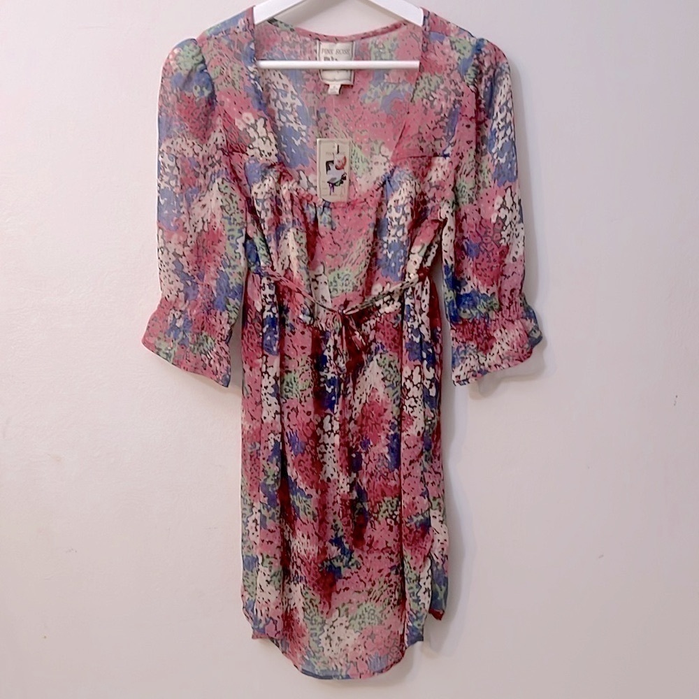 🆕NWT Pink rose dress size M Romantic, boho and floral. Sheer mesh